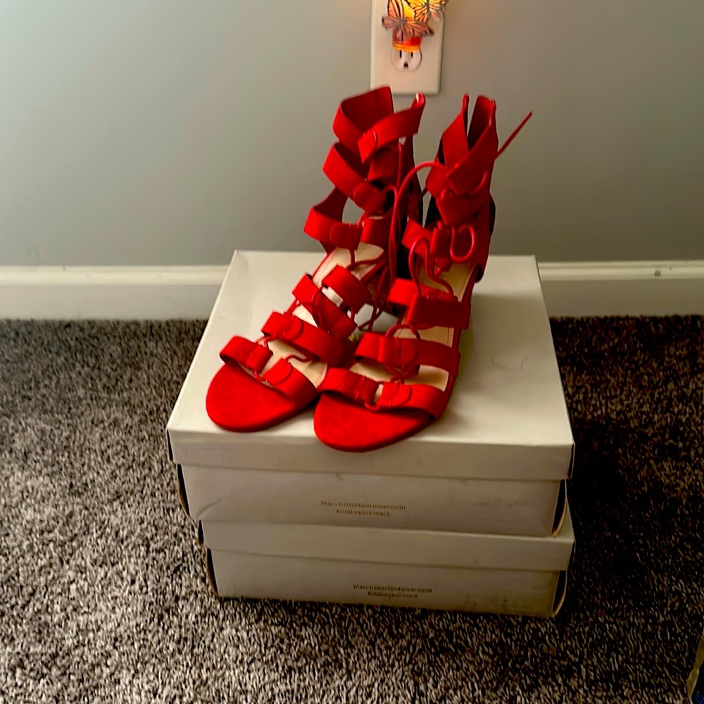 Red Lace up heels. 3 inch heels 👠 Never worn new in box